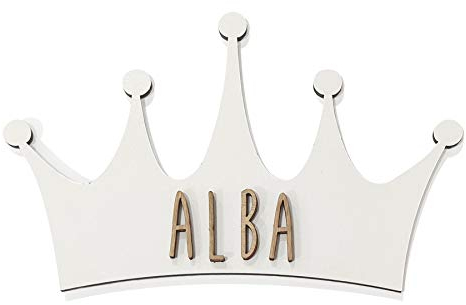 LolaPix Placa Nombre Personalizada para Puerta. Regalos de Madera Personalizados. Letrero de Madera Adhesivo para Habitación Niño/a Bebé. Placa Personalizada Corona