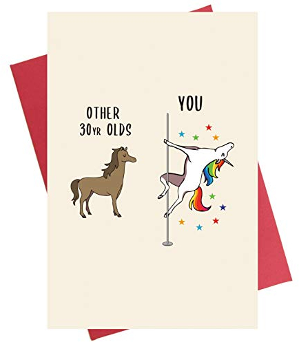Geburtstagskarte zum 30. Geburtstag für Männer und Frauen, lustige Karte zum 30. Geburtstag, Pole Dancing Unicorn