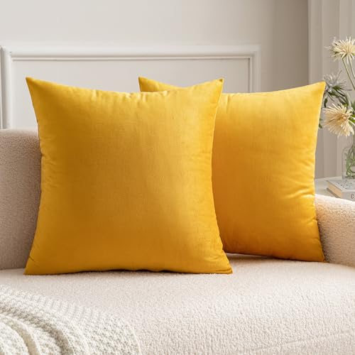 MIULEE Samt Kissenbezug Kissenhülle Kissenbezüge Sofakissen Dekorative Dekokissen Couchkissen Deko Bezug Überzug für Kinder Sofa Wohnzimmer Schlafzimmer 2er Set 35x35 cm Orangegelb