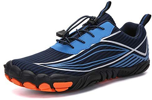 Teechodina Unisex Traillaufschuhe Herren Damen Wanderschuhe Barfußschuhe Laufschuhe Knit Sneaker Fitnessschuhe Fivefinger Zehenschuhe, Blau, 45