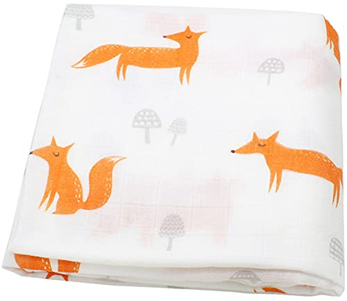 Babydecke, Baby Wickeldecke Schmusedecke Baby Swaddle Decke, Jungen und Mädchen Unisex Badetuch, 2 Schichten Bambus Baumwolle (Fuchs)