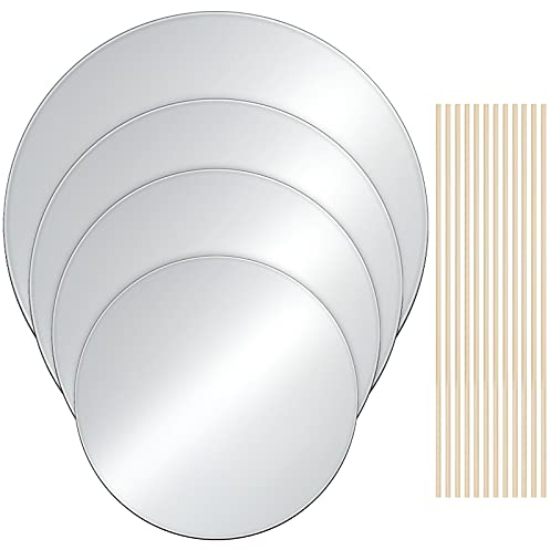 4 Pieces Round Thing Cake Boards Silver Cake Circle Base Boards 6 Inches, 8 Inches, 10 Inches, 12 Inches Cake Support Boards 12 Pieces Wooden Cake Dowels Cake Dowel Rods for Wedding Birthday Party