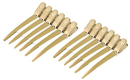 12 pinzas para el cabello de pico de pato, pinzas de acero antideslizantes para teñir y seccionar, pinzas para el cabello para corte de pelo de barbero, peluquería(oro)