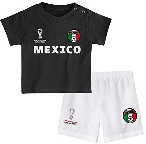 FIFA Ensemble t-Shirt et Short Officiel de la Coupe du Monde 2022 – Mexique – Extérieur Campagne, Noir/Blanc, 24 Mois Mixte Enfant
