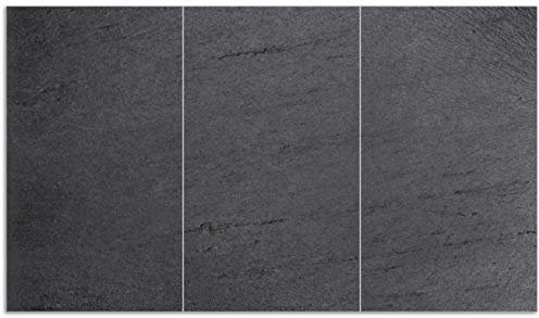 Wallario Herdabdeckplatte/Spritzschutz aus Glas, 3-teilig, 90x52cm, für Ceran- und Induktionsherde, Schwarze Schiefertafel Optik - Steintafel