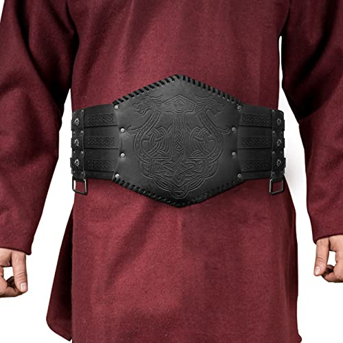 JAOYU Mittelalterlicher Ledergürtel Fantasy Nordic LARP Breite Kostüm Gürtel für Männer - Schwarze Tunika Wikinger Ritter Kostüm