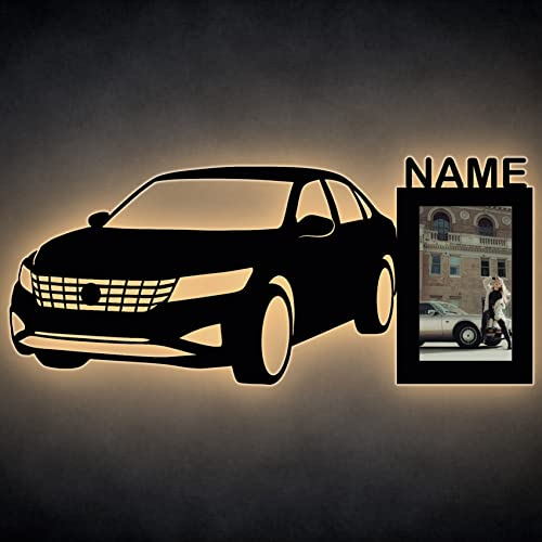LEON FOLIEN Led Auto Mit Foto Car Kinder Geschenke Deko mit Name - Bilderrahmen personalisiert zum Aufhängen Wand Lampe Nachtlicht Familie Bruder Schwester Jungs Mädchen Junge Mann Frau Freundin