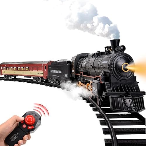Christmas Toys Gifts for 3-12 Year old Kids Boys Girls, Train Set - Electric Train Toy for Boys Girls w/Smokes, Lights & Sound, Railway Kits w/Steam Locomotive Engine, Cargo Cars & Tracks