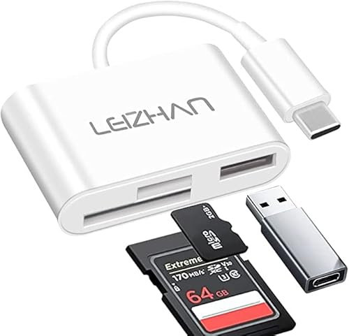 LEIZHAN USB C SD Card Reader, USB C SD/TF Memory Card Reader, Micro SD to USB Adapter Compatible SD TF Card for Camera, Phone with USB-C Port, Notebook(White)
