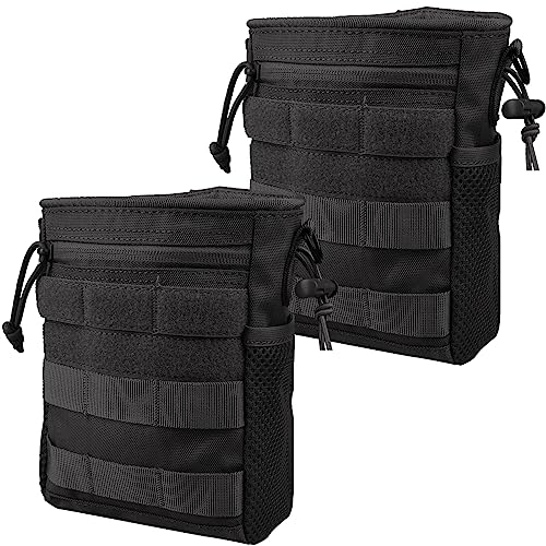 MAGARROW Taktisch Dump Magazin Tasche Jagd Recovery Bag Drop Pouch Militärisches Zubehör Molle Beutel mit Kordelzug Kleine Gürteltasche Tragbare (Schwarz (2 Stück))