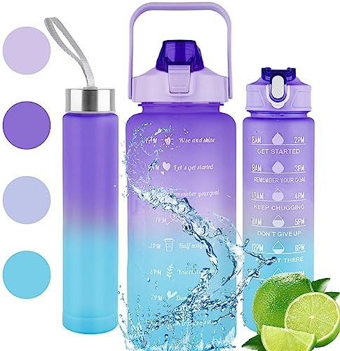 3 PCS Water Bottles With Straw, 300ML 900ML 2000ML Motivational Sport Water Bottles with Time Maker, BPA Free Leakproof Half Gallon 2L Water Jugs