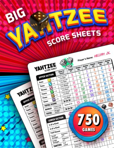 Big Yatzee Score Sheets: Large Print Score Book For Scorekeeping , 130 Classic Yazee Score Pads.