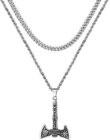 Cupimatch Herren Edelstahl Halskette, Thor Hammer Anhänger Hochglanz Poliert mit 55cm Kette, Silber Schwarz Gold CM64-02