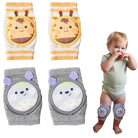 XIXKOLYU® 2 pares de rodilleras para gatear, transpirables, rodilleras para bebé con esponja, antideslizantes, funda protectora para sacos de pies, jirafa + chinchilla