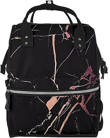 Black Rose Gold Marble Printed Changing Bag Backpack Baby Nappy Diaper Bag Unisex Travel Back Pack For Moms And Dads