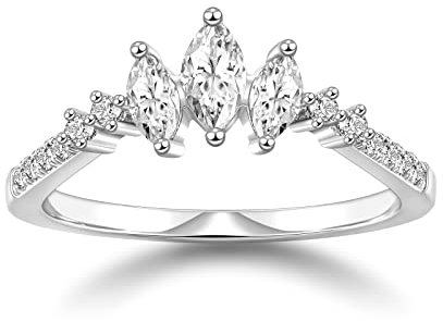 Titaniumcentral Ringe Damen Vorsteckring Schmal 14K Vergoldet Marquise Zirkonia Eternity Zierlich Verlobungsringe Eheringe Versprechen Ring (Silber,52 (16.6))
