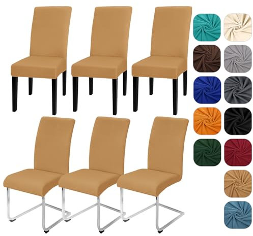 Yugarlibi Stuhlhussen 6er Set Stretch Stuhlhussen Schwingstuhl Elastische Hussen Stuhlbezug Abnehmbarer Waschbarer Stühle Schutz für Küche Restaurant Hotel Bankett Hochzeit (Kamel, 6 Stück)