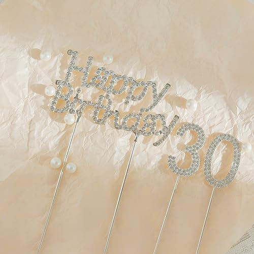 YYUENGTAK 30 Happy Birthday Cake Topper Geburtstag Kuchen Dekoration, Silber Strass deko, Mädchen glitter cake topper,Geburtstagsfeiern, Hochzeitsfeiern