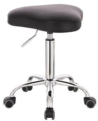 1stuff® Sattelhocker Rollhocker Trigon - Sattelstuhl für Einsteiger - platzsparendes, verchromtes Fußkreuz - Arzthocker Arbeitshocker Praxishocker Drehhocker (Lederimitat schwarz)