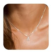 RLMOON Silver Initial Necklaces for Women Dainty Letter A Necklace 14K Gold Plated Tiny Initial Pendant Name Necklaces Personalized Women Gift (Initial A, Silver)