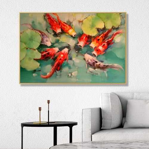 YLHKME Koi Fisch Bilder Leinwand Malerei, Karpfen Lotus Teich Fisch Wandbilder Wohnzimmer Schlafzimmer Deko Poster Kunstdrucke,Ohne Rahmen (Rahmenlos,60X80CM)