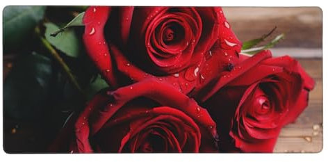 Rose on Old Wooden Board Printed Extended Large Gaming Mouse Pad Waterproof Mousepad with Stitched Edges Non-Slip Rubber Base Computer Keyboard Desk Pad for Office Work 90,2 x 40,6 cm