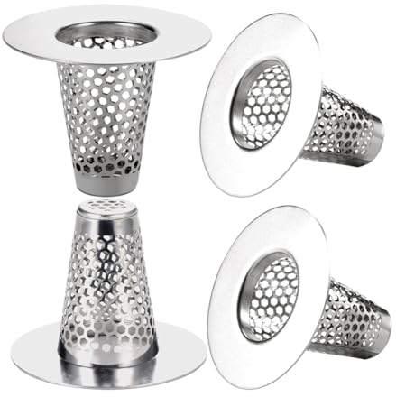 Kytxqikd Juego de 4 coladores de desagüe de baño para 1,2 – 1,6 agujeros de drenaje grandes, 1 cubierta de desagüe de bañera cónica pequeña, de acero inoxidable, duradera, fácil de usar