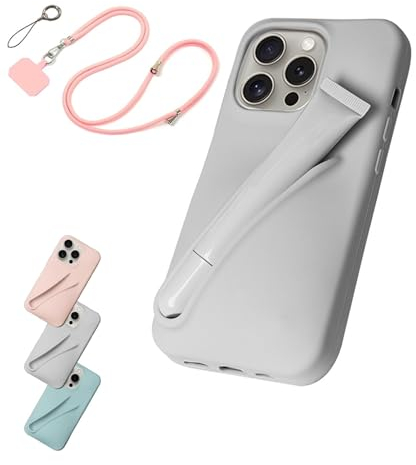 ZCMAI Lipgloss-Handyhülle mit Umhängeband, Flüssigsilikon-Kameraschutz-Handyhülle (Farbe: Grau, Größe: für iPhone 15)