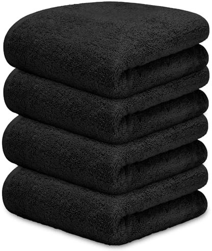 DECASATEXTIL Pack 4 Toallas Lavabo 50x100cm Algodón 450g/m² – Suaves y Absorbentes – Toallas Baño y Mano para Lavabo, Gimnasio o Aseo (Negro)