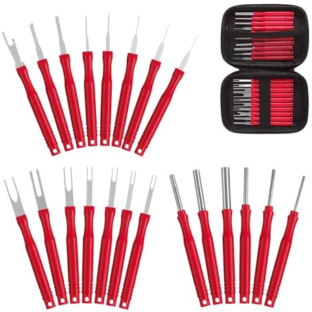 Buaak 21 Pcs Terminal Removal Tool Kit, Red Pin Extractor Tool with a Protective Bag, Upgraded Electrical Wire Connector Pin Removal Tool Kit for Car Automotive Most Connector Terminal
