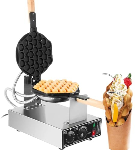 Dfdieratve Commercial Bubble Waffle Maker 1400W Egg Puff Waffle Maker Non-stick Hong Kong Egg Waffle Maker Stainless Steel Bubble Waffle Machine, Independent Temp & Time Control