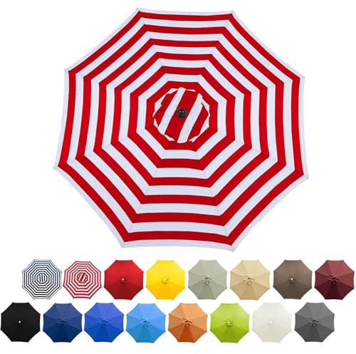 Toldo de repuesto Jardín,Sombrilla de repuesto patio 2.7/3.0m,Cubierta De Sombrilla De Tela Impermeable,paraguas de mercado con 8 varillas,para Piscina,Parasol En Voladizo(Rayas rojas y blancas,3.0m/9