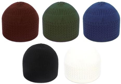 Kellegour 5 Stück Islamische Kappe Gebetsmütze,Kufi Hüte für Männer Muslime,Muslim Kopfbedeckung Kufi Hut,Muslimische Hüte für Männer,Muslimische Strickmütze für Männer,Gebetshut für Ramadan Deko