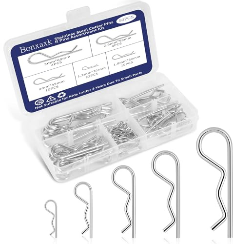 50 Pcs Cotter Pins, Cotter Pin Assortment Kit, Heavy Duty R Clips Hardware Pins, 5 Sizes Spring Fasteners Hitch Pin for Trailer Locking, Trailer Clamps, Lawn Mowers, Trucks, Mechanic's Choice