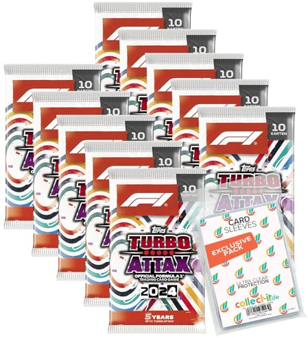 Bundle mit Topps - Turbo Attax Formel 1 2024-10 Booster + Exklusive Collect-it Hüllen
