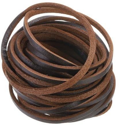 sourcing map 3mm Flat Leather Cord, 5 Yards Braiding String Leather Ropes for Bracelets Necklaces Jewelry Making Shoe Lace DIY Crafts, Black Brown