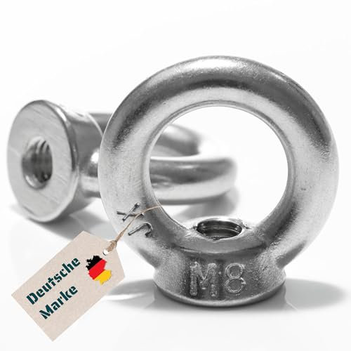 Ringmutter DIN 582 M6 M8 M10 bis M30 Ösenmutter/Ringöse aus A2 V2A Edelstahl für sichere Befestigungen und Hebeanwendungen (1, M8)