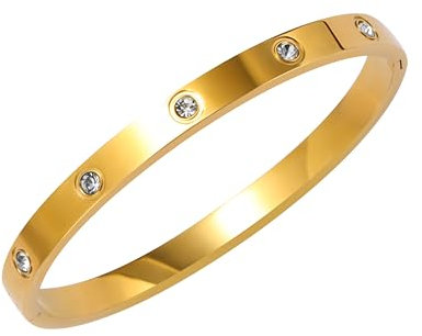 JJDreams 6 mm Breite Cubic Zirkonia Armreif,Gold plattiert Classic Tennisarmband Modeschmuck,Hochzeit Geburtstag Geschenke für Frauen,Gold