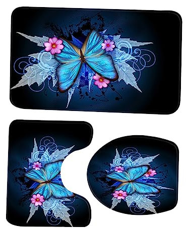 Cabilock Ensemble de Tapis de Bain à Imprimé à La Mode 3 Pièces Ensemble de Tapis de Toilette Non Mat pour Salle de Bain Matériau