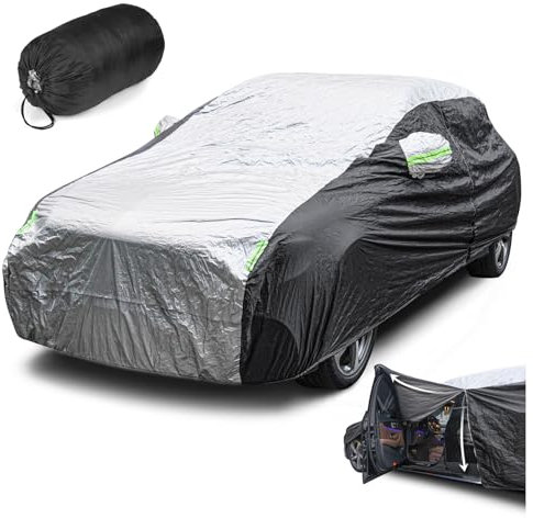 Lubardy SUV Abdeckplane Auto Allwetter-Wasserdicht UV-Schutz Winddicht Außen Vollständige Autoabdeckung, Universal Fit für SUV Länge bis zu 510cm Schwarz und Silber(510 * 190 * 180CM)