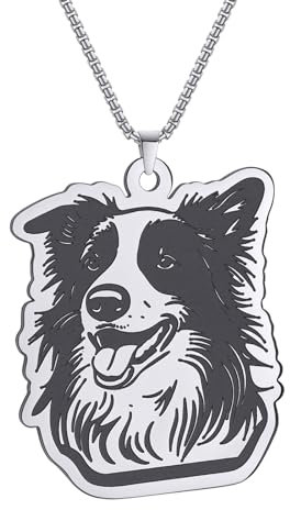 IOETSEUT Kette Halskette Männer Hundemarke Halskette Border Collie Tier Anhänger Halskette für Frauen Handgemachter Schmuck Niedliche Hundeketten Paar Geschenke