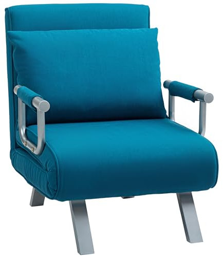 HOMCOM Single Chair Bed, Click Clack Convertible Bed Settee, Modern Faux Suede Upholstered Lounge Couch with Pillow for Living Room, Guest Room, Blue