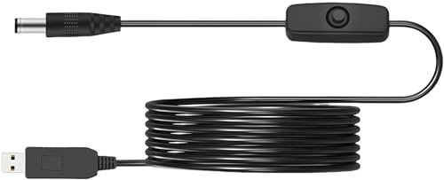 Rohent USB-A to DC 12V Power Cord with Inline Switch for Baby Car Camera – 1.5M/4.92ft USB to DC Step-Up Voltage Converter Cable