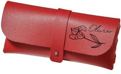 Custodia For Occhiali In Pelle Con Fiore Di Nascita Personalizzata, Custodia For Occhiali Da Sole Con Testo Con Nome Personalizzato, Scatola For Occhiali Morbidi(Red)