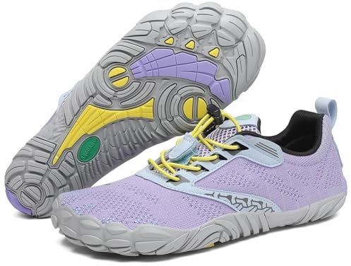SAGUARO Barfußschuhe Damen Barfuss Schuhe Leicht Fitnessschuhe Herren rutschfest Atmungsaktiv Traillaufschuhe Laufschuhe Mit Zero-Drop Sohle Hellviolett 40 EU
