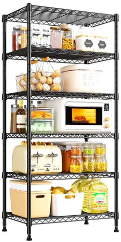 REIBII 6-Shelf Storage Unit, 179 Tall Metal Shelving Unit Height Adjustable Shelves and Adjustable Feet, Corner Shelf Kitchen Storage Shelves Pantry, Bathroom