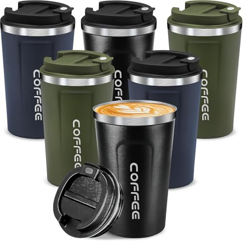 6 Pcs Travel Coffee Mugs 350 ml Stainless Steel Vacuum Insulated Tumbler, Insulated Coffee Cups with Lid, Leak Proof Reusable Cups for Cold and Hot Drinks (3 Color)