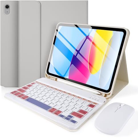 SOPPY Bluetooth Keyboard Case with Mouse for iPad 11th Gen. (A16) 11-inch 2025, 10th Generation 10.9 inch 2022, Detachable Protective Cover, with Built-in Pen Holder, UK Layout, Grey