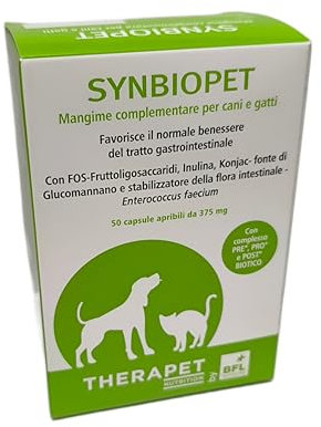BIO4LIFE | Synbiopet 50 capsule da 375 mg, mangime cokplementare per cani e gatti che favorisce il normale benessere del tratto gastrointestinale
