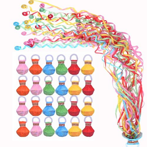 24Pack Hand Thrown Streamer Poppers Colorful, Confetti Streamers No Mess Party Poppers, Streamers for Weddings Birthdays Events, Quiet Easy Cleanup (Colorful, 24Pack)